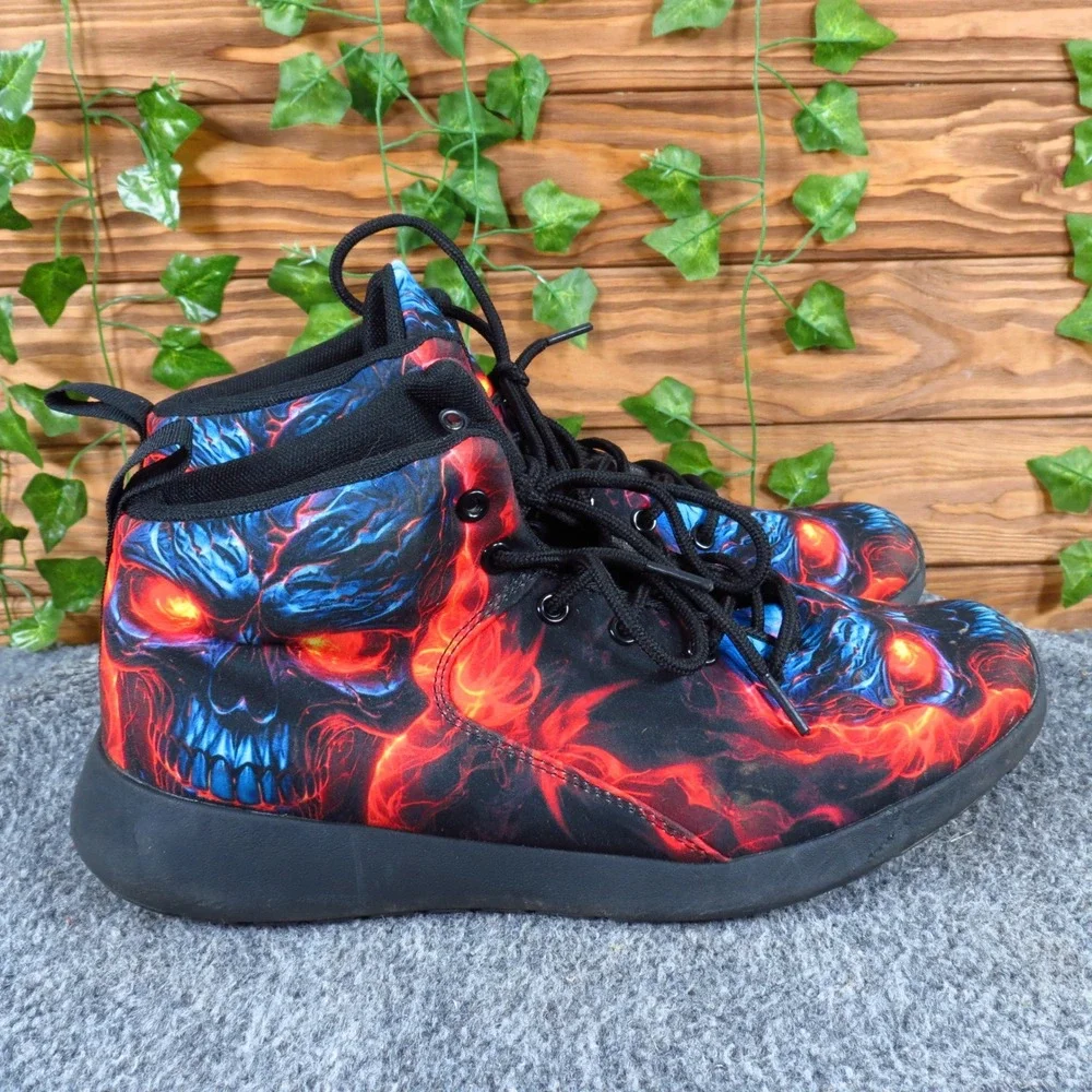 Unbranded Skull Fire Graphic Mens High Top Sneakers Size 41 Streetwear Red Blue